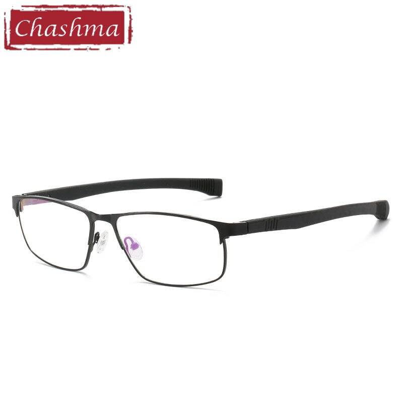 Chashma Ottica Men's Full Rim Square Tr 90 Stainless Steel Alloy Sport Eyeglasses 3076 Sport Eyewear Chashma Ottica Black  