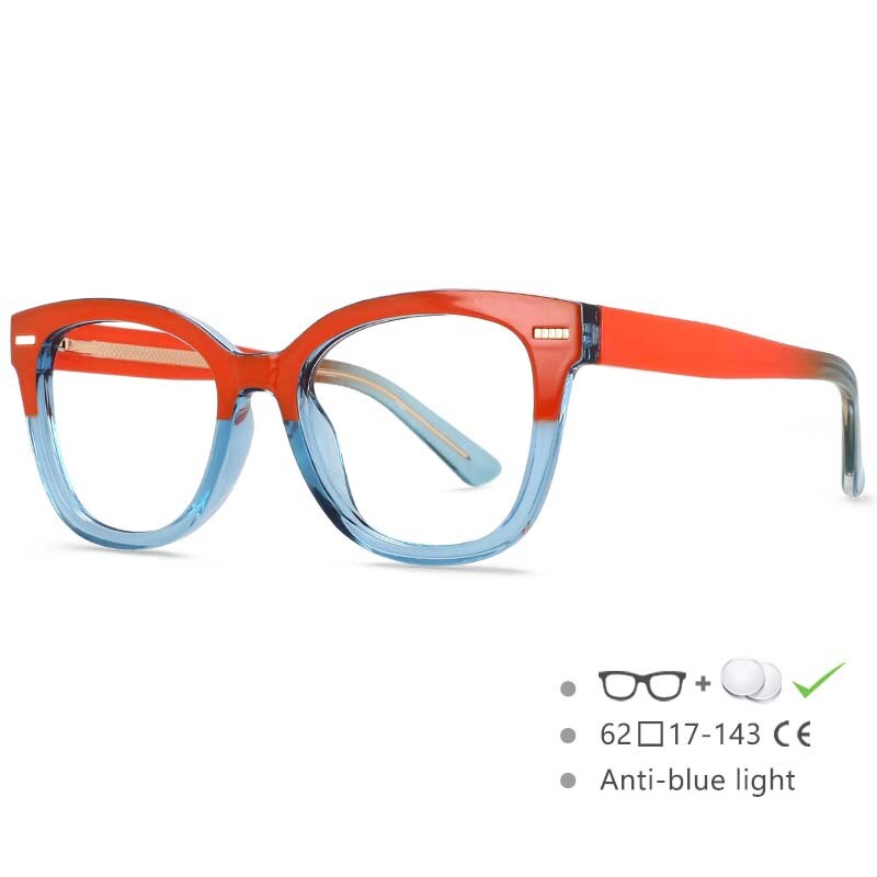 CCspace Unisex Full Rim Square Cat Eye Frame Eyeglasses 54607 Full Rim CCspace Pink-Blue China