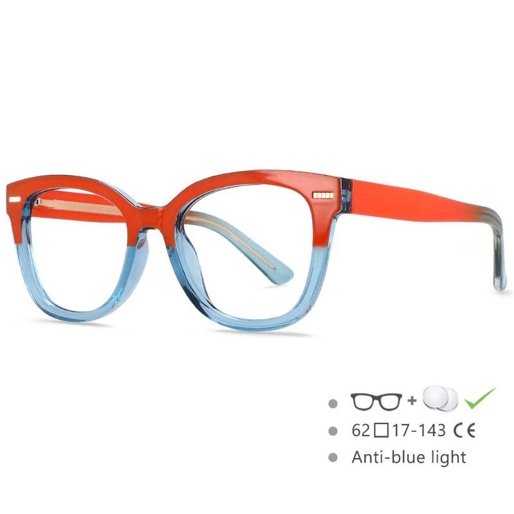 CCspace Unisex Full Rim Square Cat Eye Frame Eyeglasses 54607 Full Rim CCspace Pink-Blue China