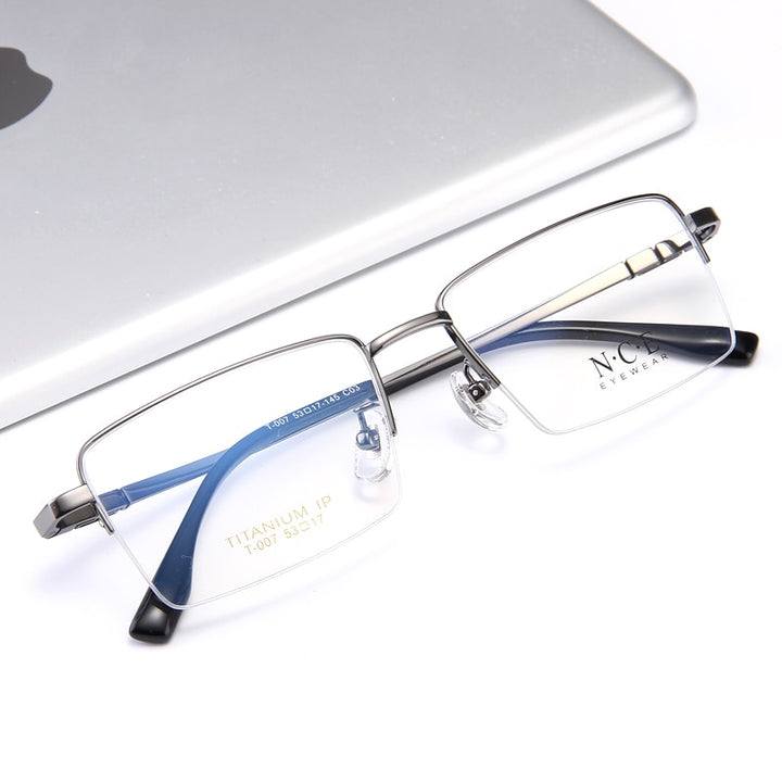 Bclear Men's Semi Rim Rectangle Titanium Frame Eyeglasses My007 Semi Rim Bclear
