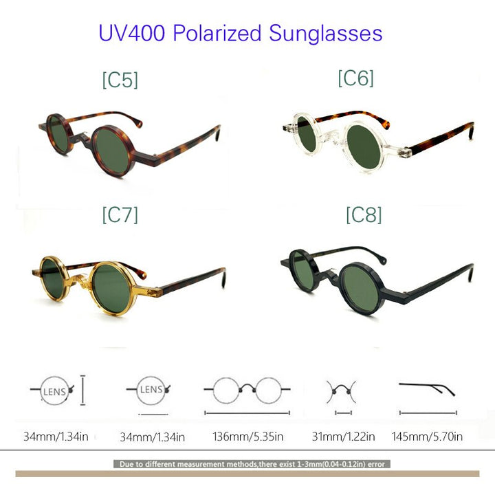 Yujo Unisex Full Rim Small Round 34mm Handcrafted Acetate Eyeglasses Full Rim Yujo