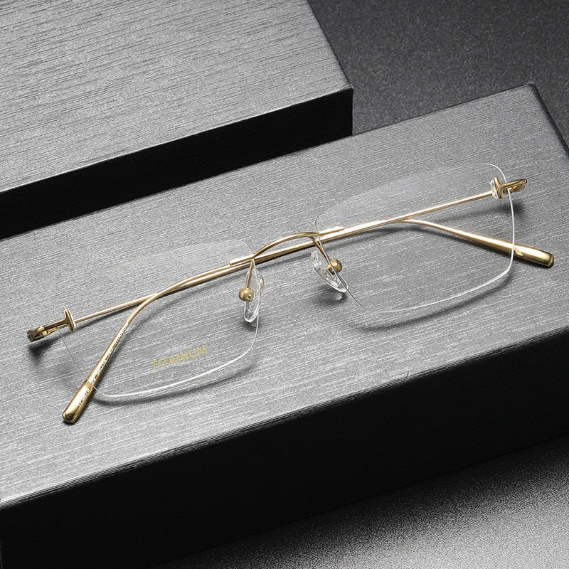 Chashma Ottica Unisex Rimless Square Titanium Eyeglasses 5678 Rimless Chashma Ottica