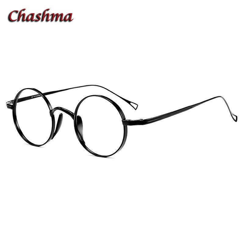 Chashma Ochki Unisex Full Rim Round Titanium Eyeglasses 10518 Full Rim Chashma Ochki Black  