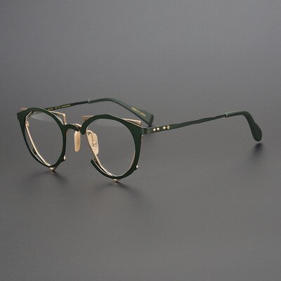 CCspace Unisex Full Rim Irregular Cat Eye Handcrafted Titanium Eyeglasses 55657 Full Rim CCspace Green China