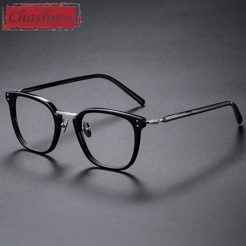 Chashma Ottica Unisex Full Rim Square Titanium Acetate Eyeglasses 820 Full Rim Chashma Ottica Black Silver  