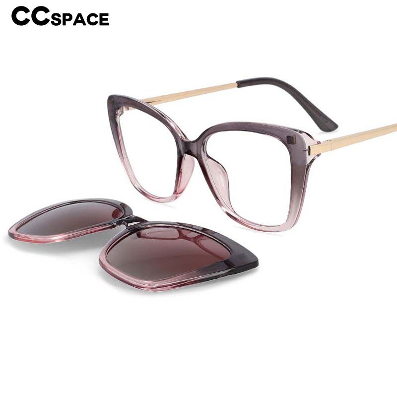 CCspace Women's Full Rim Rectangle Cat Eye Tr 90 Titanium Eyeglasses Clip On Sunglasses 53851 With Clip Ons CCspace
