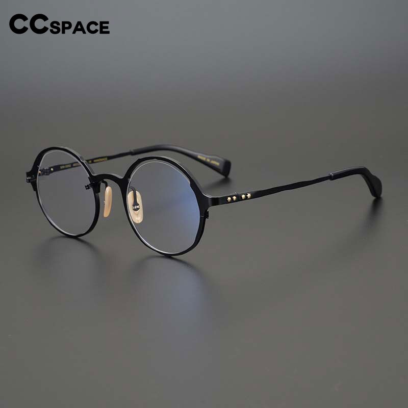 CCspace Unisex Full Rim Irregular Round Handcrafted Titanium Eyeglasses 53160 Full Rim CCspace