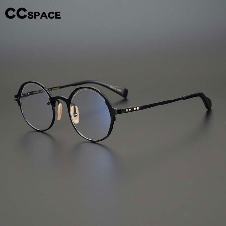 CCspace Unisex Full Rim Irregular Round Handcrafted Titanium Eyeglasses 53160 Full Rim CCspace