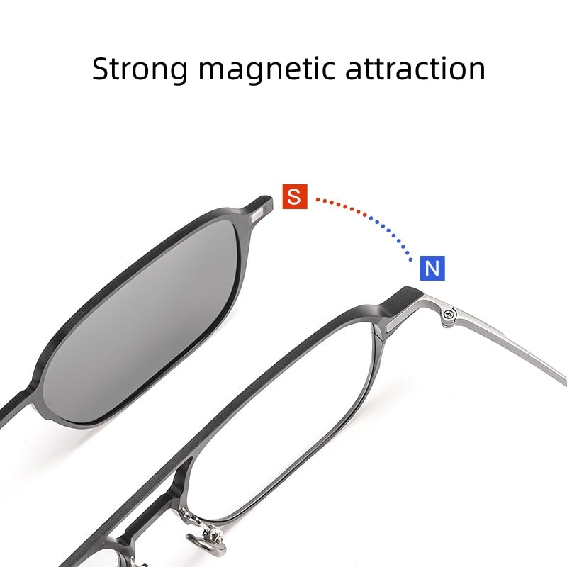 Yimaruili Unisex Full Rim Square  Aluminum Magnesium Titanium Eyeglasses Clip On Sunglasses 9908 With Clip Ons Yimaruili Eyeglasses