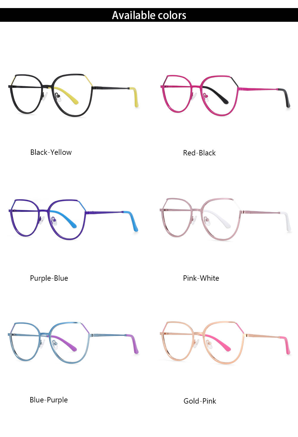 CCspace Unisex Full Rim Round Cat Eye Alloy Frame Eyeglasses 54178 Full Rim CCspace