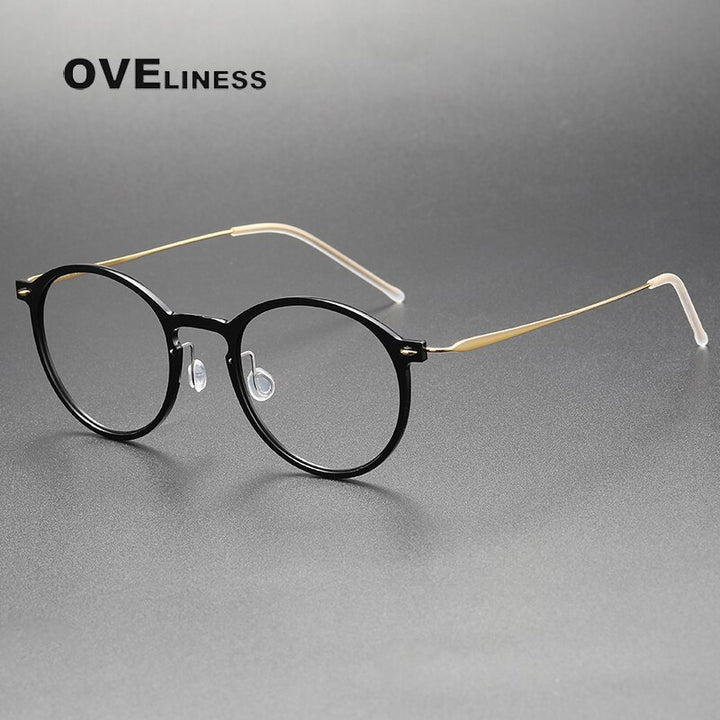 Oveliness Unisex Full Rim Round Square Acetate Titanium Eyeglasses 6541 Full Rim Oveliness black gold