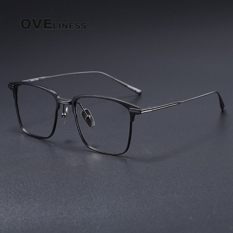 Oveliness Men's Full Rim Square Titanium Eyeglasses Flatiron25 Full Rim Oveliness black gun