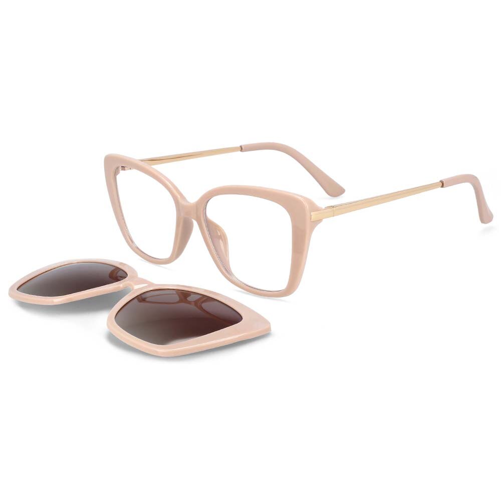 CCspace Women's Full Rim Rectangle Cat Eye Tr 90 Titanium Eyeglasses Clip On Sunglasses 53851 With Clip Ons CCspace Pink China white
