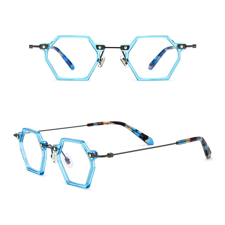 Gatenac Unisex Full Rim Polygonal Square Titanium Acetate Frame Eyeglasses Gxyj754 Full Rim Gatenac