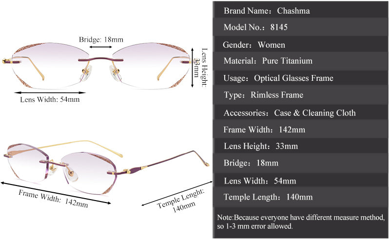 Chashma Women's Rimless Diamond Cut Titanium Oval Frame Eyeglasses 8145 Rimless Chashma   