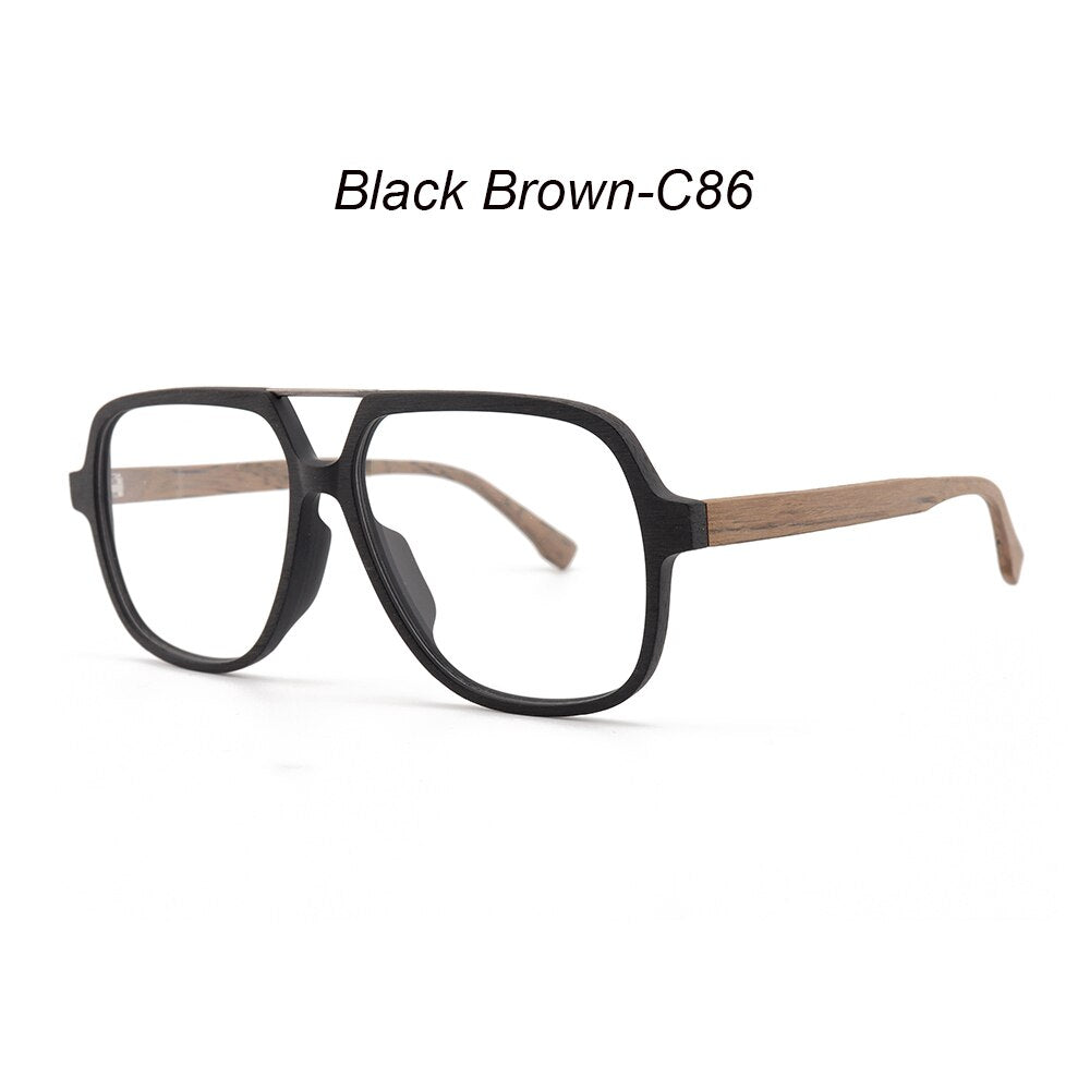 Hdcrafter Men's Full Rim Oversized Square Double Bridge Wood Alloy Eyeglasses Full Rim Hdcrafter Eyeglasses Black Brown-C86