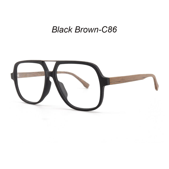 Hdcrafter Men's Full Rim Oversized Square Double Bridge Wood Alloy Eyeglasses Full Rim Hdcrafter Eyeglasses Black Brown-C86