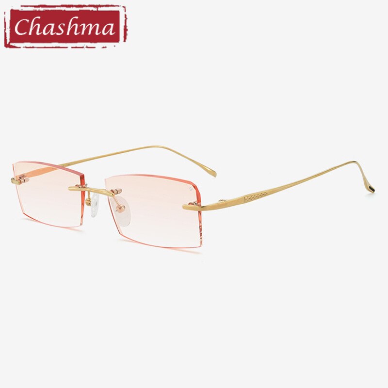 Chashma Ottica Men's Rimless Square Rectangle Titanium Eyeglasses Tinted Lenses 98069 Rimless Chashma Ottica Gold Brown