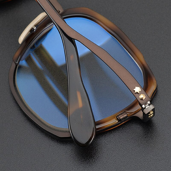 Gatenac Unisex Full Rim Irregular Square Titanium Acetate Eyeglasses Gxyj868 Full Rim Gatenac