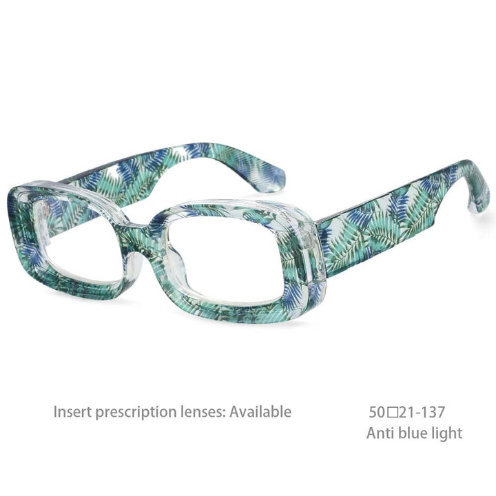 CCspace Unisex Full Rim Rectangle Resin Frame Punk Eyeglasses 54430 Full Rim CCspace China Green flower