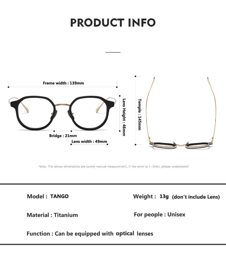 Oveliness Unisex Full Rim Round Acetate Titanium Eyeglasses Tango Full Rim Oveliness