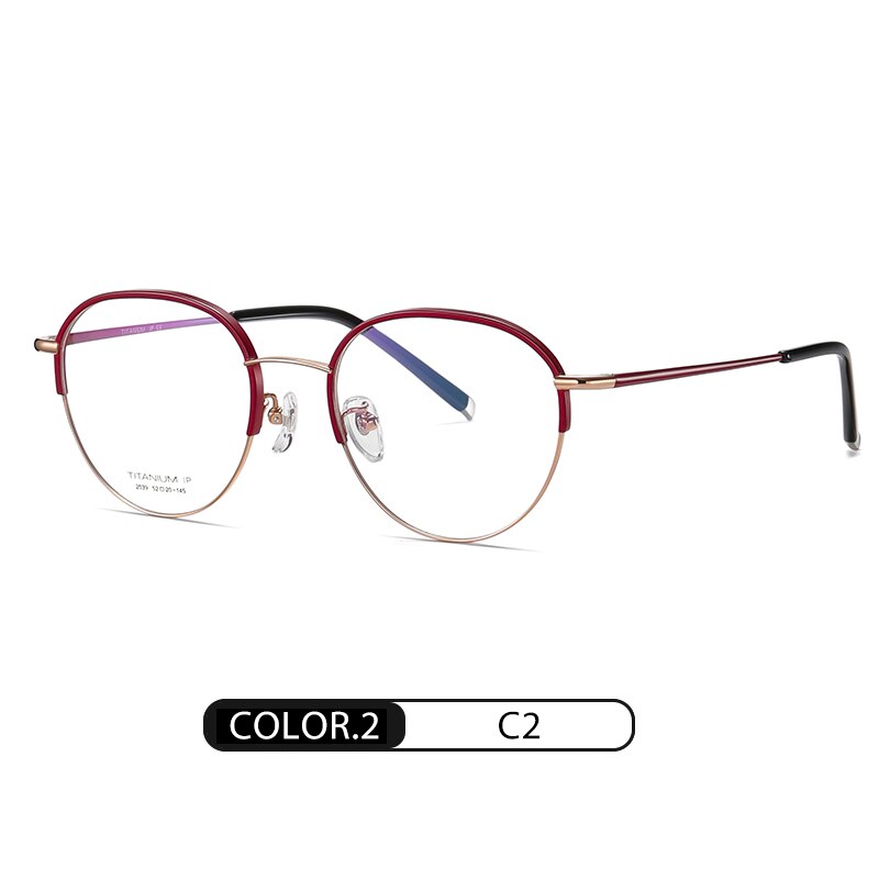 Reven Jate Unisex Full Rim Round Acetate Titanium Frame Eyeglasses YJ2039 Full Rim Reven Jate C2