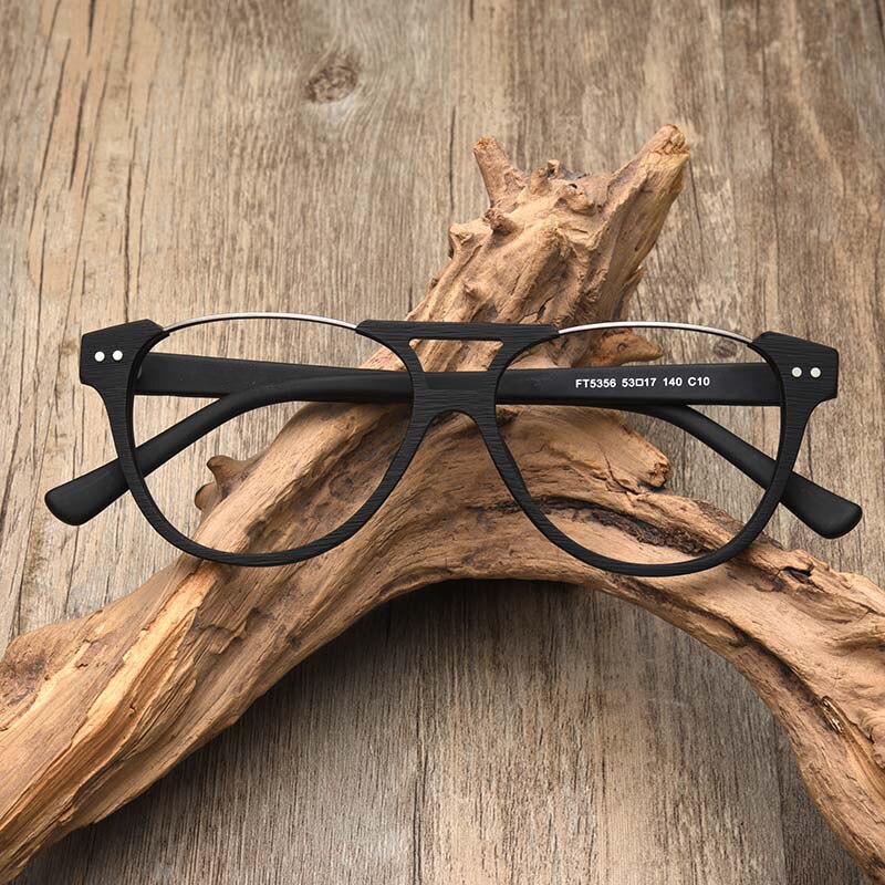 Hdcrafter Unisex Full Rim Square Double Bridge Wood Alloy Eyeglasses Ft5356 Full Rim Hdcrafter Eyeglasses