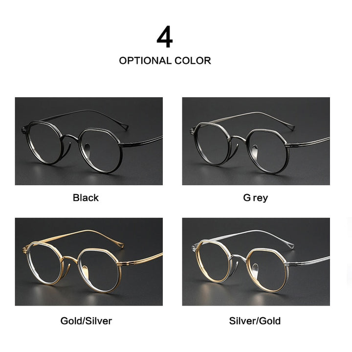 Muzz Unisex Full Rim Round Square Titanium Acetate Eyeglasses 1231 Full Rim Muzz