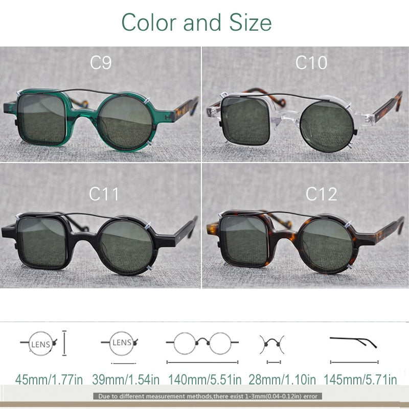 Yujo Unisex Full Rim Square Round Handcrafted Acetate Eyeglasses Clip On Sunglasses 002 Clip On Sunglasses Yujo   