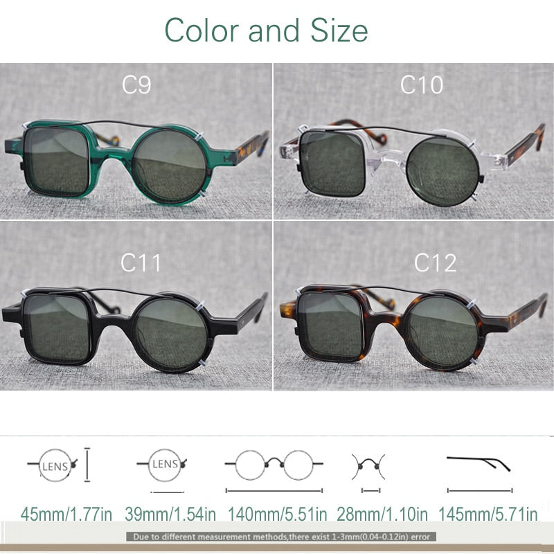 Yujo Unisex Full Rim Square Round Acetate Eyeglasses Clip On Sunglasses 002 With Clip Ons Yujo