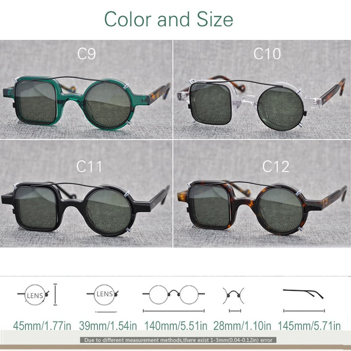Yujo Unisex Full Rim Square Round Acetate Eyeglasses Clip On Sunglasses 002 With Clip Ons Yujo