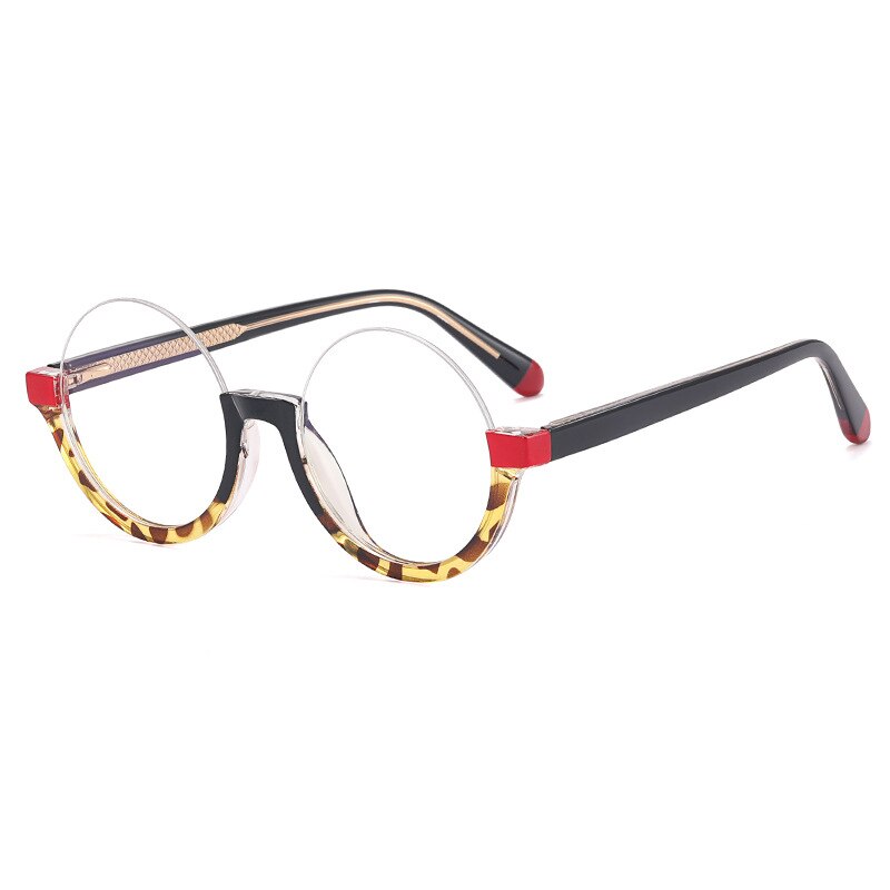 CCspace Unisex Semi Rim Round Tr 90 Titanium Eyeglasses 55611 Semi Rim CCspace China BlackLeopard