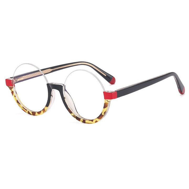 CCspace Unisex Semi Rim Round Tr 90 Titanium Eyeglasses 55611 Semi Rim CCspace China BlackLeopard