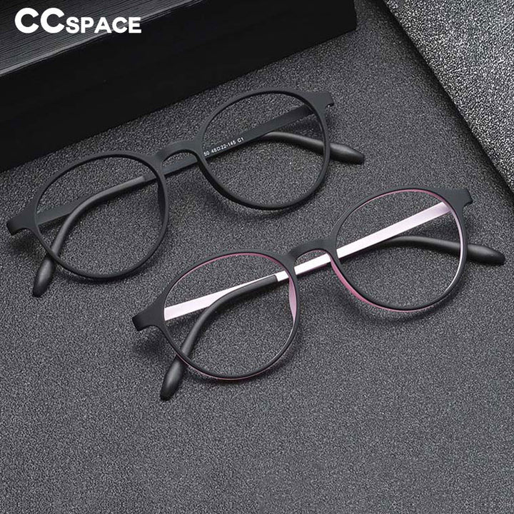 CCspace Unisex Full Rim Round Tr 90 Titanium Eyeglasses 55257 Full Rim CCspace