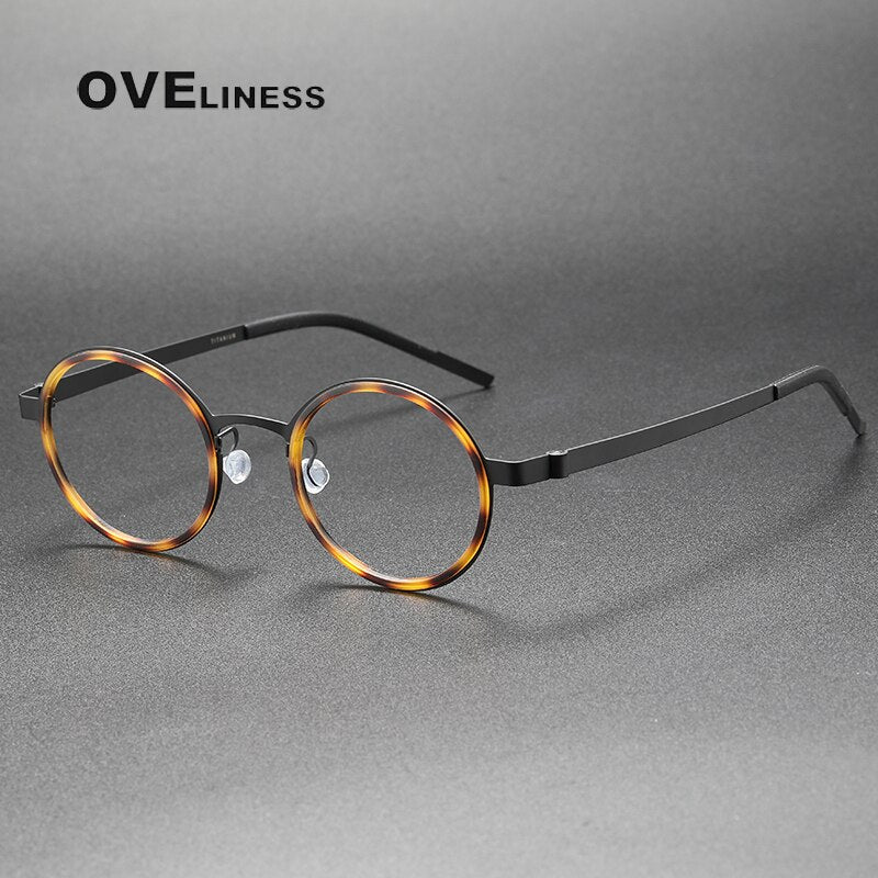 Oveliness Unisex Full Rim Round Acetate Titanium Eyeglasses 9707 Full Rim Oveliness black tortoise