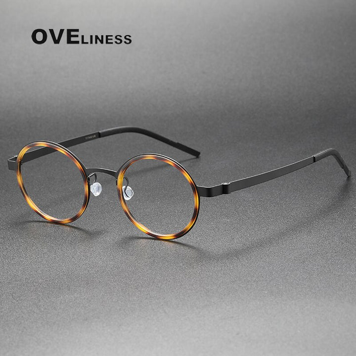 Oveliness Unisex Full Rim Round Acetate Titanium Eyeglasses 9707 Full Rim Oveliness black tortoise