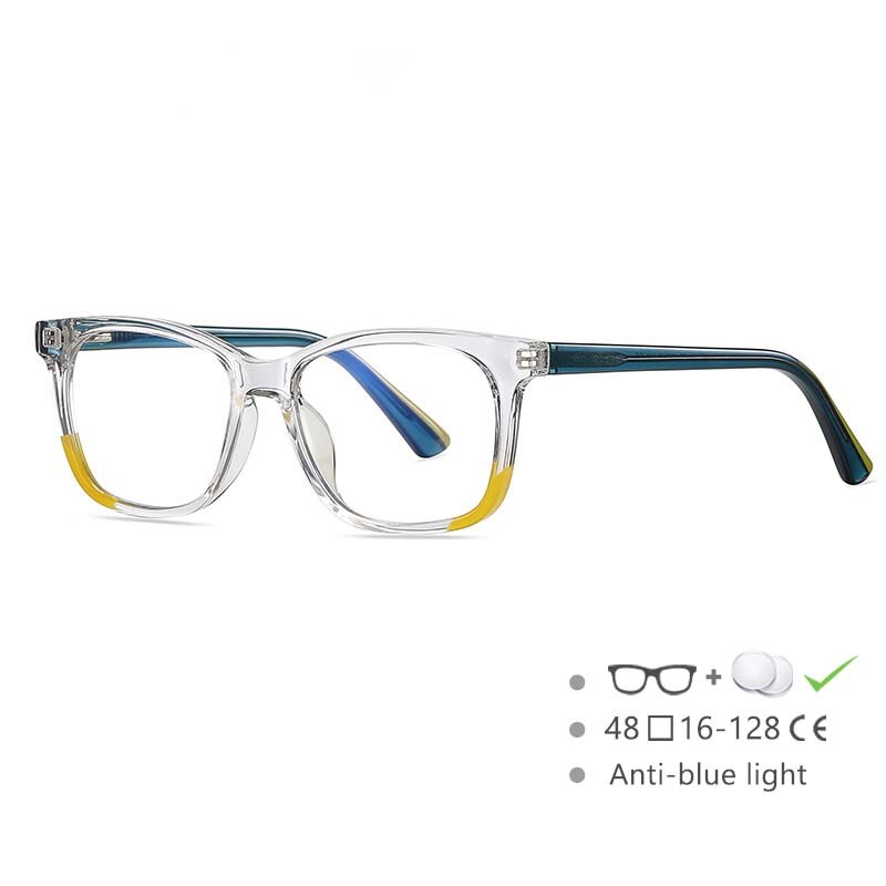 CCspace Youth's Unisex Full Rim Square Tr 90 Titanium Eyeglasses 54523 Full Rim CCspace China Clear