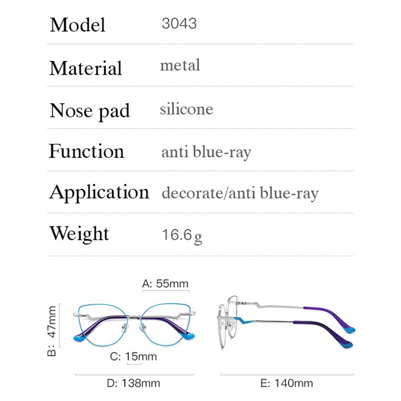 Hotony Unisex Full Rim Cat Eye Alloy Frame Eyeglasses 3043 Full Rim Hotony