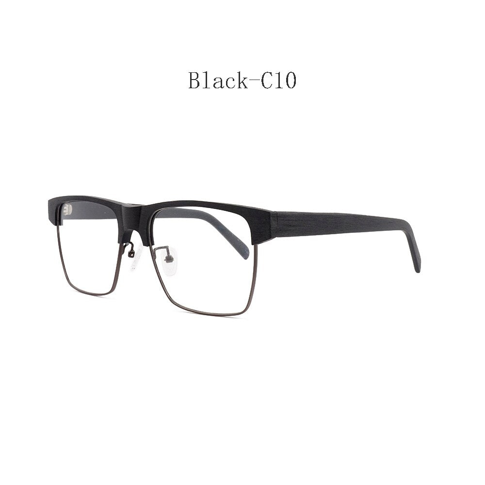 Hdcrafter Men's Full Rim Large Square Wood Eyeglasses 6252 Full Rim Hdcrafter Eyeglasses Black-C10