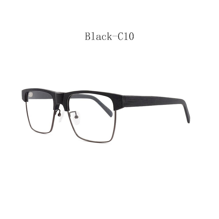 Hdcrafter Men's Full Rim Large Square Wood Eyeglasses 6252 Full Rim Hdcrafter Eyeglasses Black-C10
