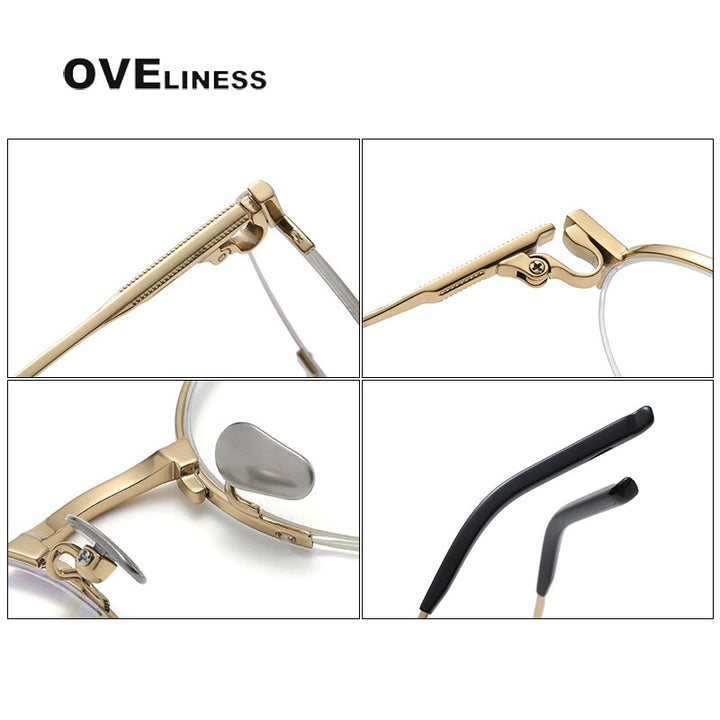 Oveliness Unisex Semi Rim Round Titanium Eyeglasses 185 Semi Rim Oveliness