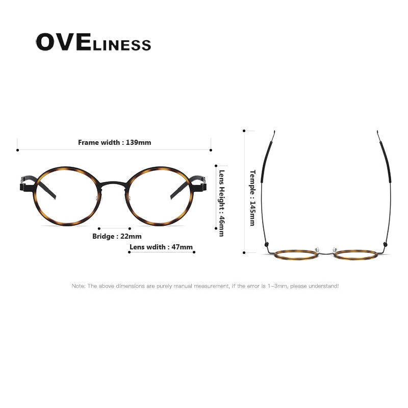 Oveliness Unisex Full Rim Round Acetate Titanium Eyeglasses 9707 Full Rim Oveliness