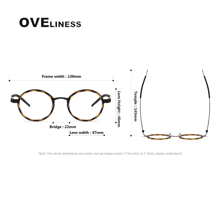 Oveliness Unisex Full Rim Round Acetate Titanium Eyeglasses 9707 Full Rim Oveliness