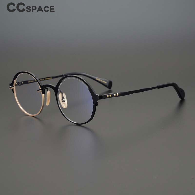 CCspace Unisex Full Rim Irregular Round Handcrafted Titanium Eyeglasses 53160 Full Rim CCspace