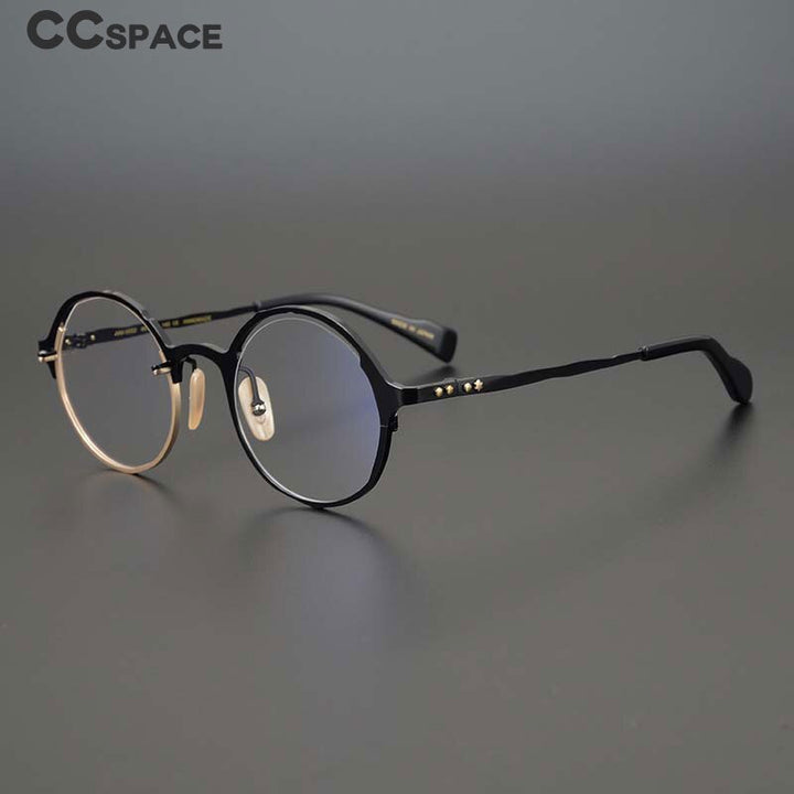 CCspace Unisex Full Rim Irregular Round Handcrafted Titanium Eyeglasses 53160 Full Rim CCspace
