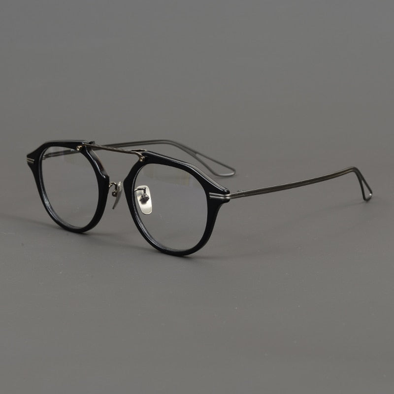 Gatenac Unisex Full Rim Irregular Round Titanium Acetate Double Bridge Eyeglasses Gxyj874 Full Rim Gatenac Black Gun