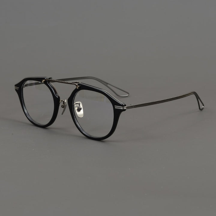 Gatenac Unisex Full Rim Irregular Round Titanium Acetate Double Bridge Eyeglasses Gxyj874 Full Rim Gatenac Black Gun