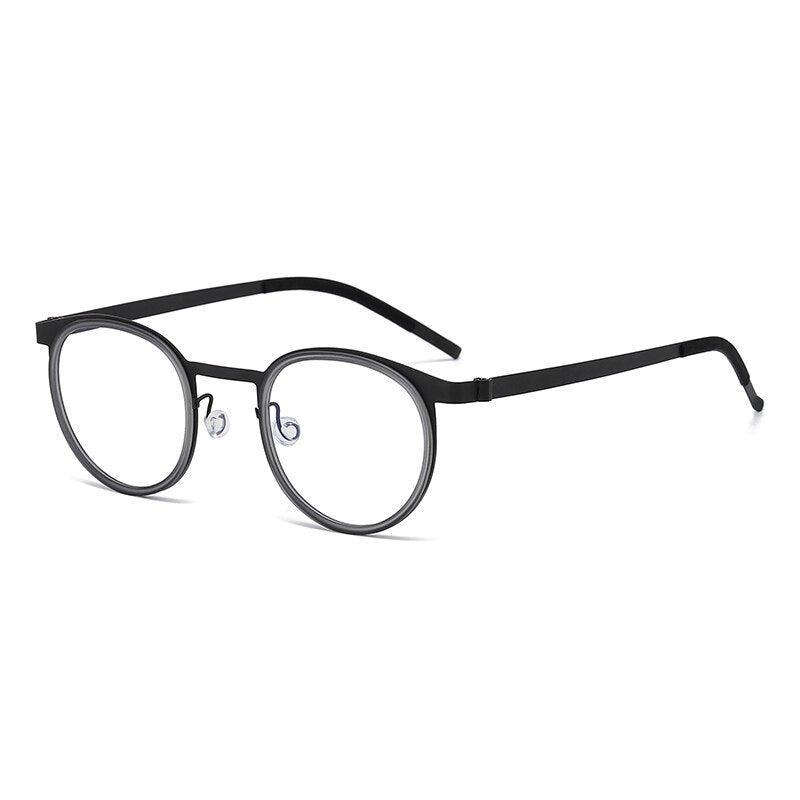 Reven Jate Unisex Full Rim Round Titanium Acetate Eyeglasses 9704 Full Rim Reven Jate grey