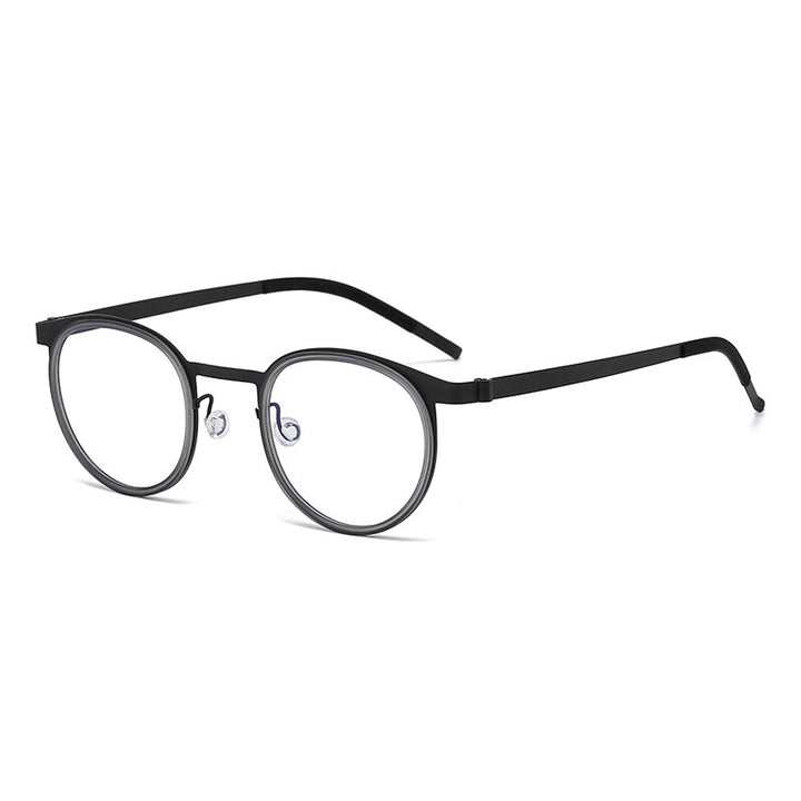 Reven Jate Unisex Full Rim Round Titanium Acetate Eyeglasses 9704 Full Rim Reven Jate grey