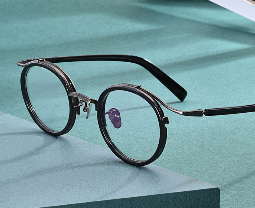 CCspace Unisex Full Rim Round Acetate Titanium Punk Frame Eyeglasses 54243 Full Rim CCspace